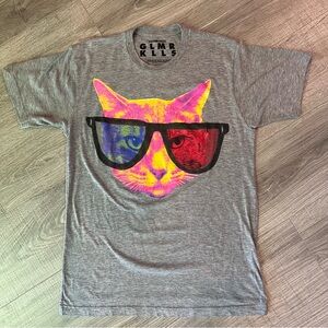 Glamour Kills Neon Cat Graphic T-Shirt—Medium